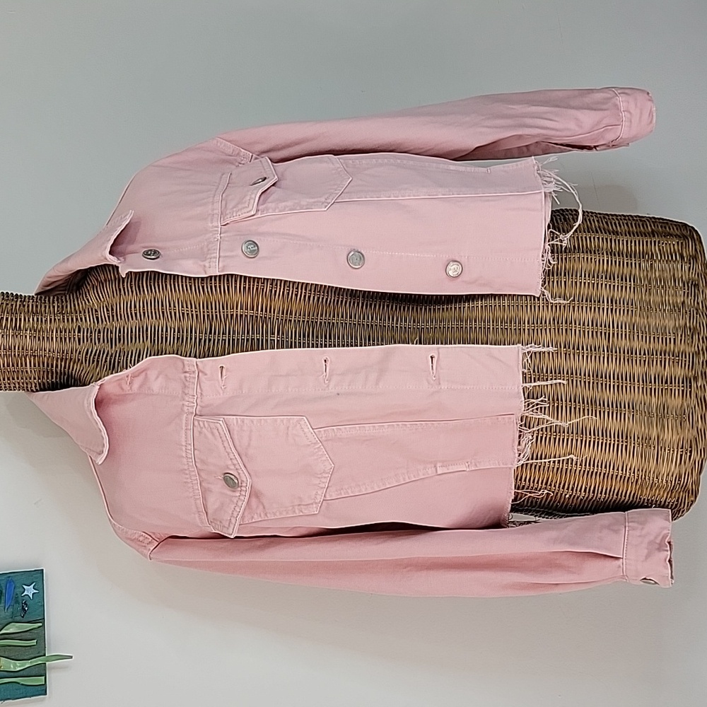 Zara Z1975 Cropped Frayed Pink Denim Trucker Jacket szXS. BinJ